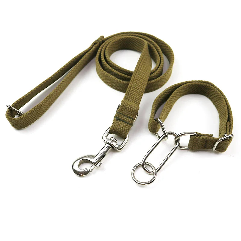 Large Dog Luxury Green Cotton & Nylon Personalized Solid Pattern Dog Leash with Collar Set for German Shepherd Training