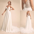 Simple Spaghetti Strap Spandex a Line V Neck Wedding Dress Illusion Lace BUttons Back Sweep Train Bridal Gowns 2025