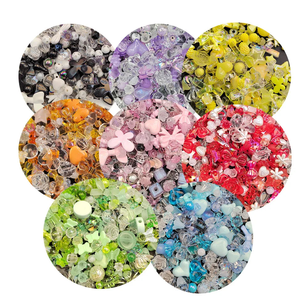 500g Mixed Color Slime Beads Acrylic Loose Beads Bowknot  Rose Flowers Heart Butterfly Spacer Beads for Jewelry Making