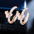 Glitter 18k Gold Plated Cubic Zircon Crystal Half Circle Dainty Beautiful Butterfly Dangle Hoop Earring for Women Daily Jewelry