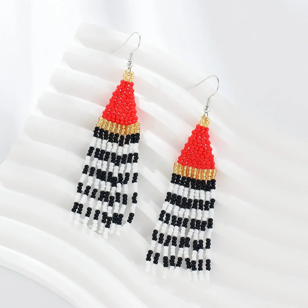 Black White Zebra Print Huggie Earrings Fringed Seed Beaded Drop Earrings Trendy Style Wedding Gift Ideas for Engagements