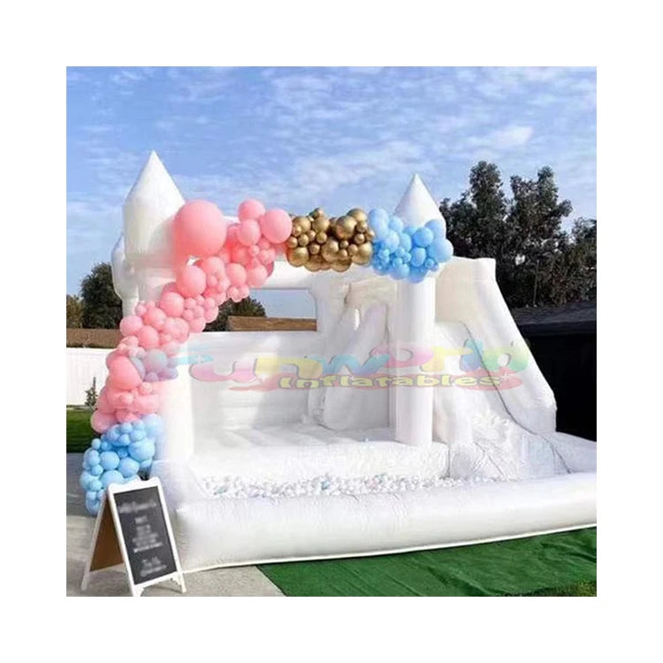 Outdoor Chateau Gonflable Mariage Adult Inflatable New White Wedding Bounce House with Ball