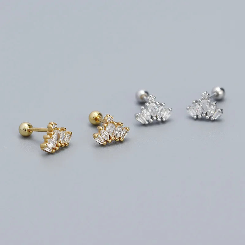 Dropshipping 925 Sterling Silver Oval Zircon Crown Thread Stud Earring Jewelry for Women