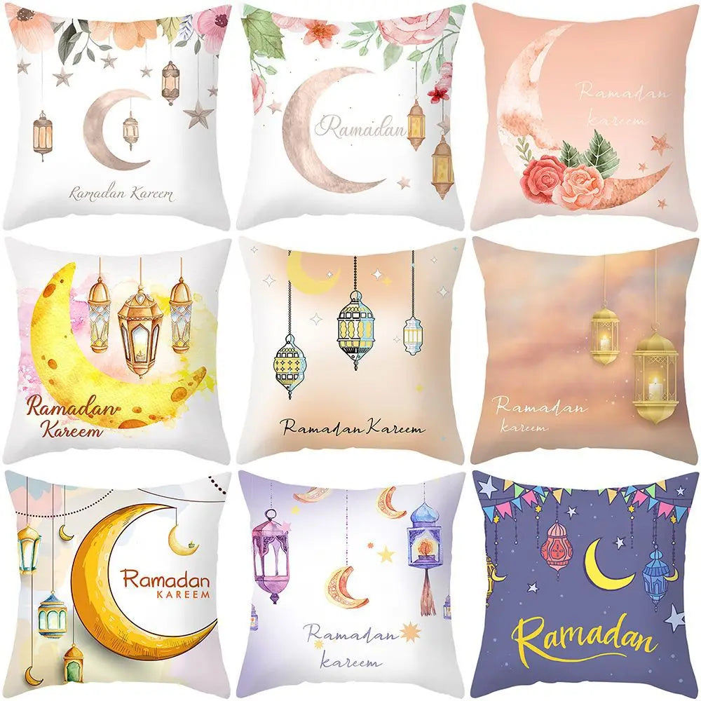 Ramadan Pillow Covers Moon and Flowers Square Pillow Cases Modern Decorative Cushion Covers for Sofa Couch Bed