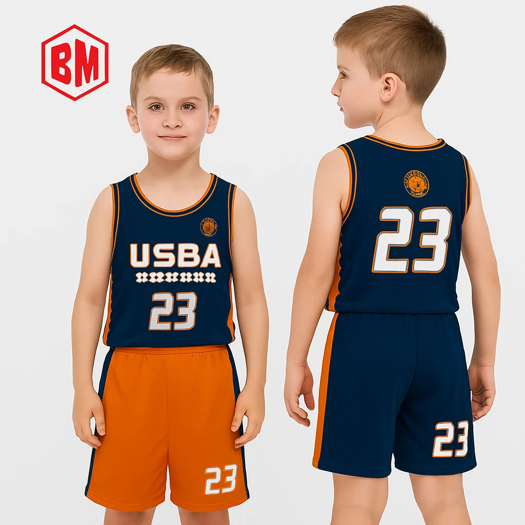 Unisex 100% Polyester Basketball Jersey Sets Breathable with Customized Logo Plus Size Feature for Kids' Basketball Uniforms