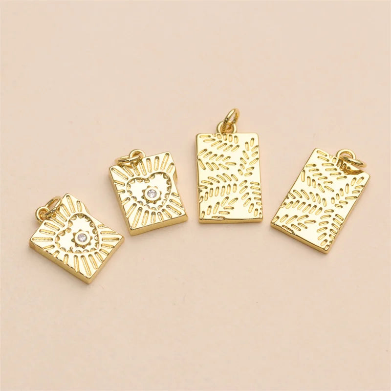 Pandahall Rectangle with Leaf Real Heart Charms 18K Brass Gold Plated Brass Pendants