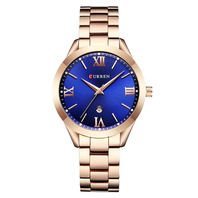 CURREN 9007 Women's Waterproof Quartz Wristwatch Sport Type Oval Case 16mm Steel Bracelet Simple Dress Fashionable Relogio Gift