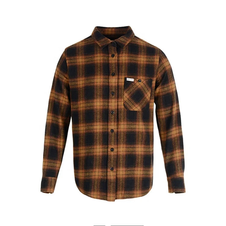 Manufactory Wholesale Woven Long Sleeve Fashion Autumn Custom Turn-down Collar Plaid Shirt Men
