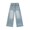 2025 Quality Casual Plain Jeans Straight Cotton Jeans Baggy Sky Blue Jeans