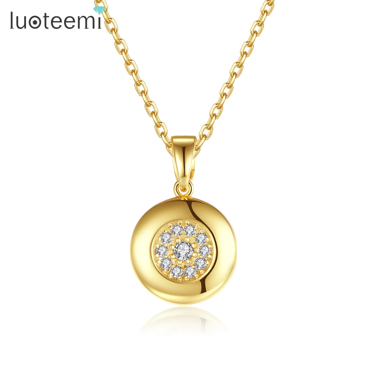 LUOTEEMI Cute Round Pendant Charm 14K Gold Jewelry Fashion Boho Plated Trendy Cz Girl Chain Dainty Necklace