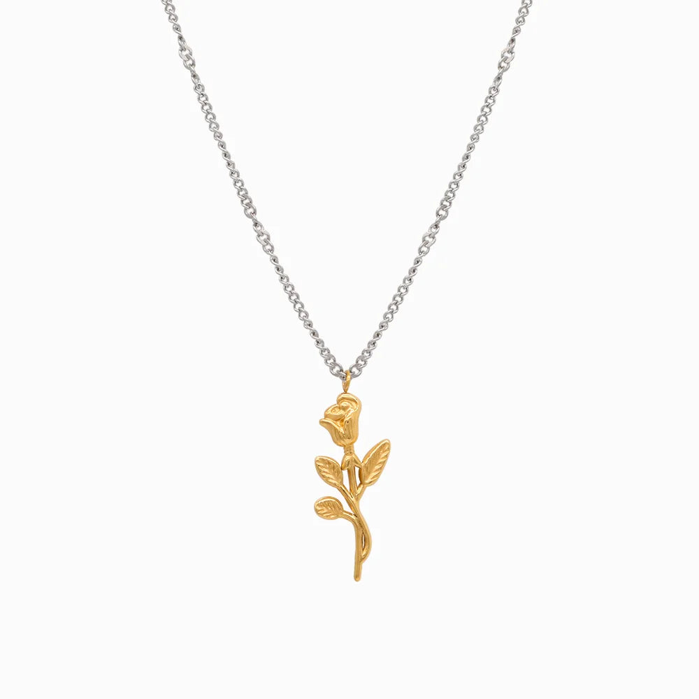 Chris April Fashion 316L Stainless Steel 18k Gold Plated Garden Rose Two-tone Necklace for Women
