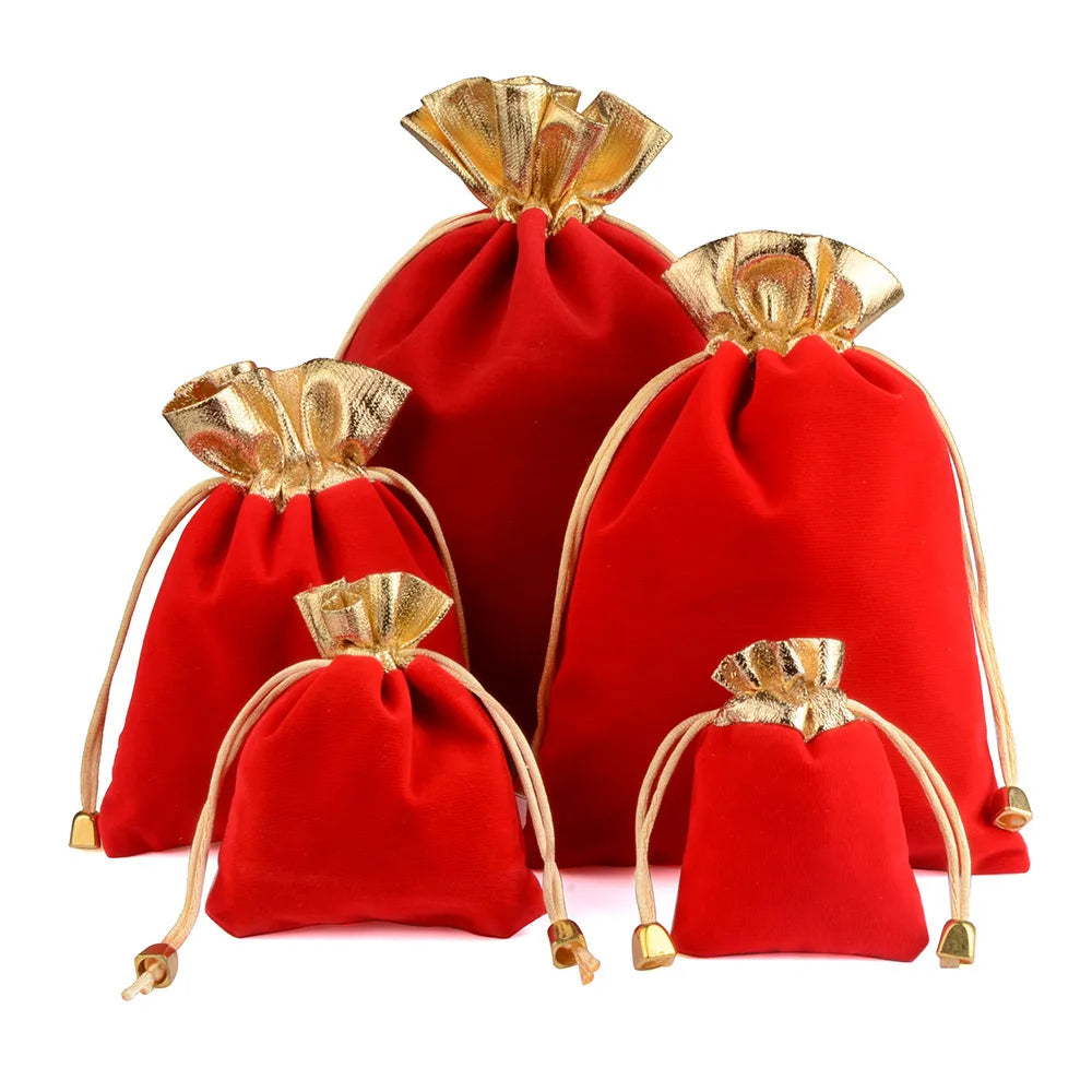 9x12cm Luxury Gold Trim Jewelry Pouches Velvet Gift Bags Packaging Supplies