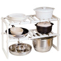 Telescopic Storage Rack with Double Tiers 2-Layer Kitchen Organizer Under Rack Plastic Storage System