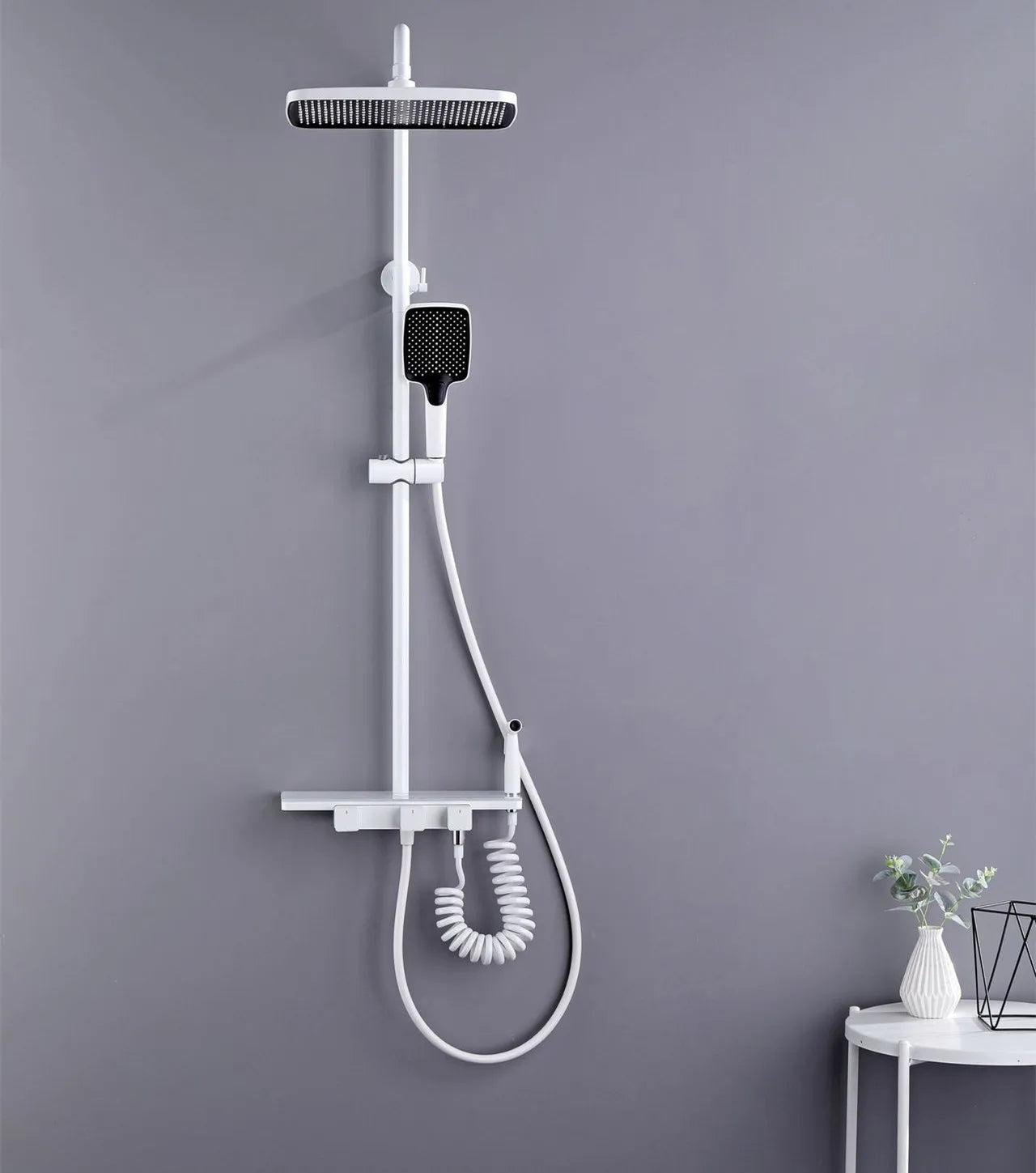 Brass Thermostatic Bathroom Shower Set White Shower System Wall Mount  Shower Faucet Set with Bidet Sprayer