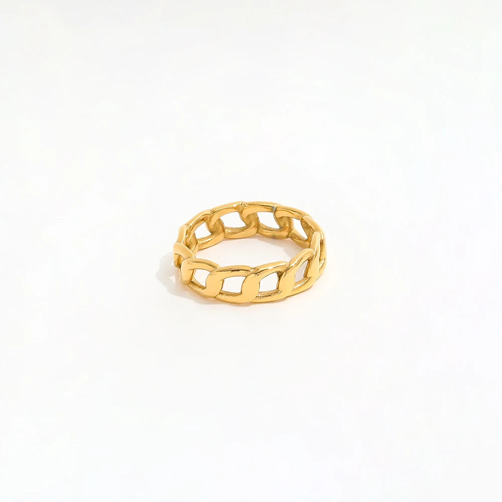 High End 18K Plain Gold Simplist Chain Link Rings Stainless Steel Trendy Simple Gold Plated Jewelry