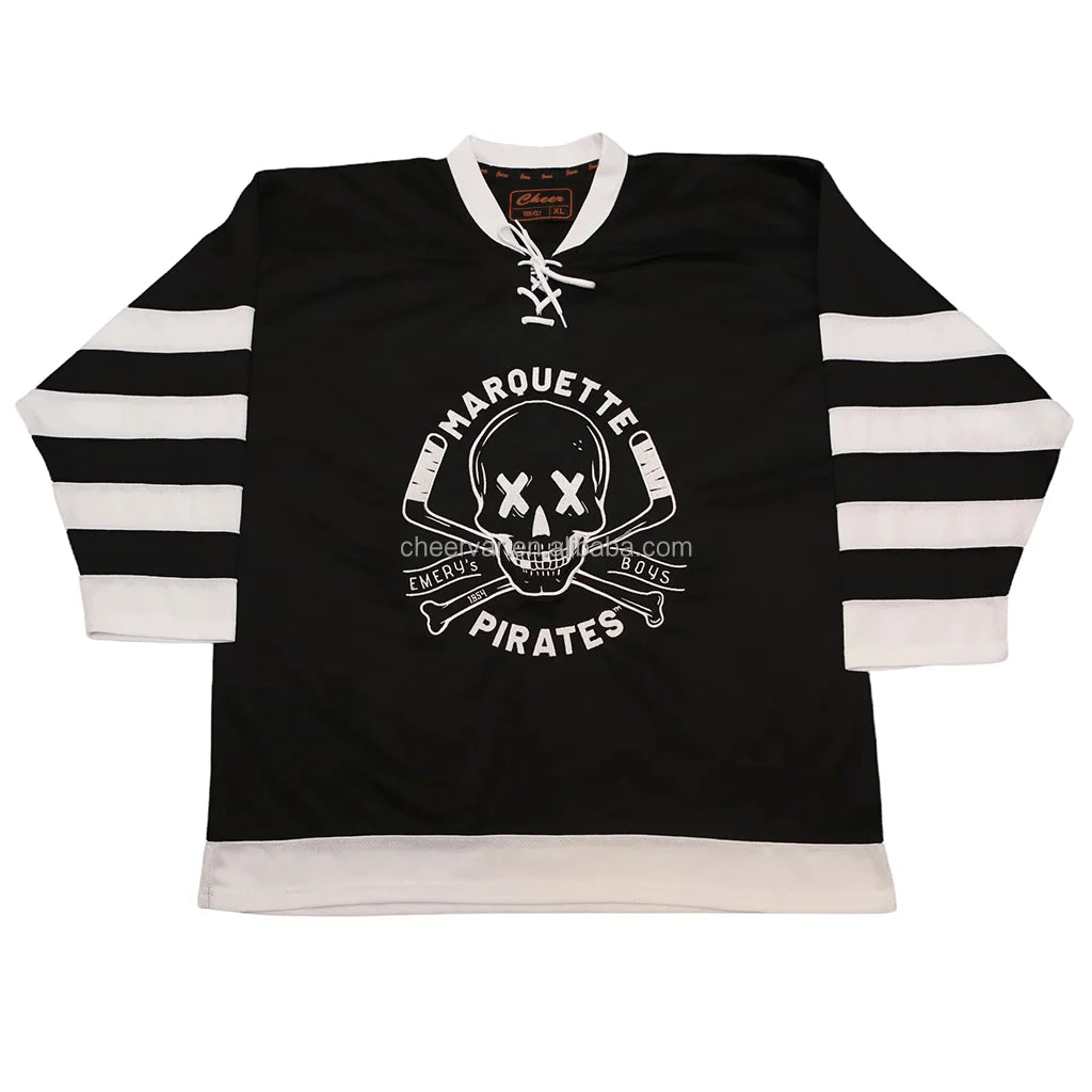 Custom Black Mesh Fabric Ice Hockey Jersey Youth Size Blank Ice Hockey Uniform