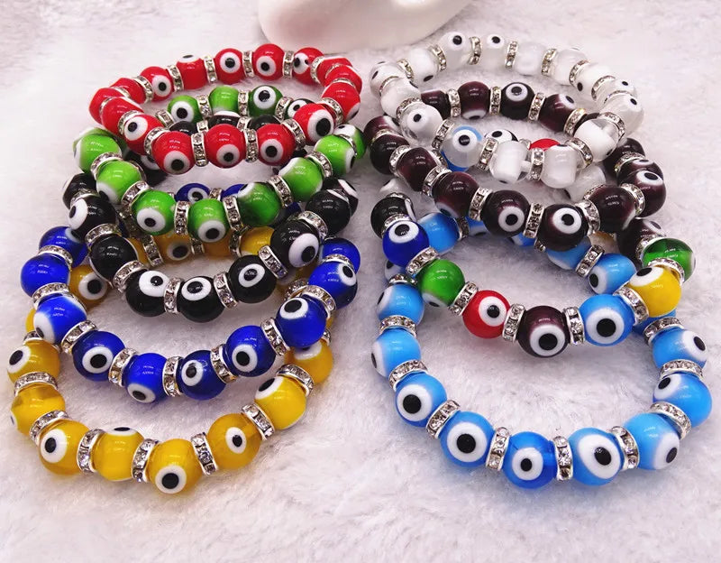 Turkish Evil Eye Islamic Religious Women Bracelet Stretchable Thousand Flower Glass Eye Bead Bracelet