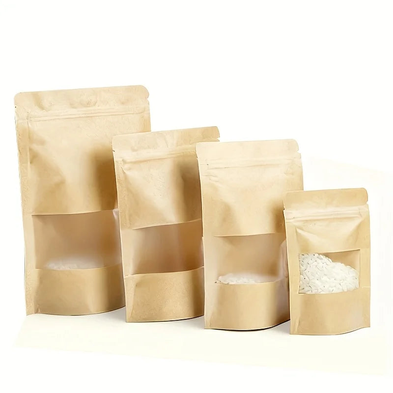 Recyclable Custom Printed Bags Fruit Zipper Packaging Brown Stand up Kraft Paper Pouch with Window for Dryer Fruits