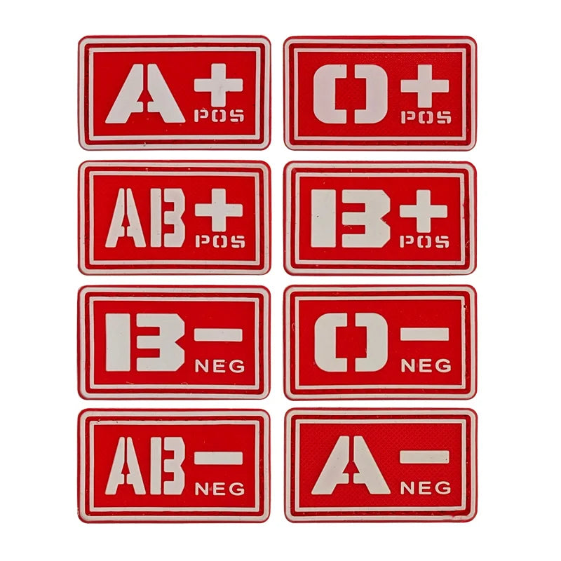 Red PVC Rubber 3D Lace Tactical Blood Type Badge Patch Hook for Helmets Backpacks Clothes Accessories with Canvas Fabric