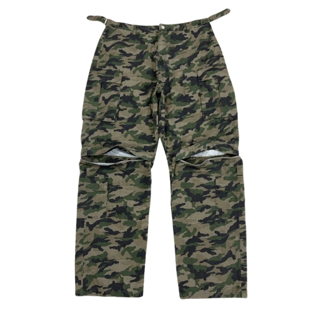 TOPSHOW Garment Custom Camouflage Print Adjustable Strap Zipper Removable Leg Straight Cotton Baggy Utility Camo Cargo Pants Men