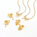 Joolim  2024  Waterproof Gold Plated Dainty  Pearl Butterfly Bow Pendant Bowknot Stainless Steel Ribbon Necklace Earring Set