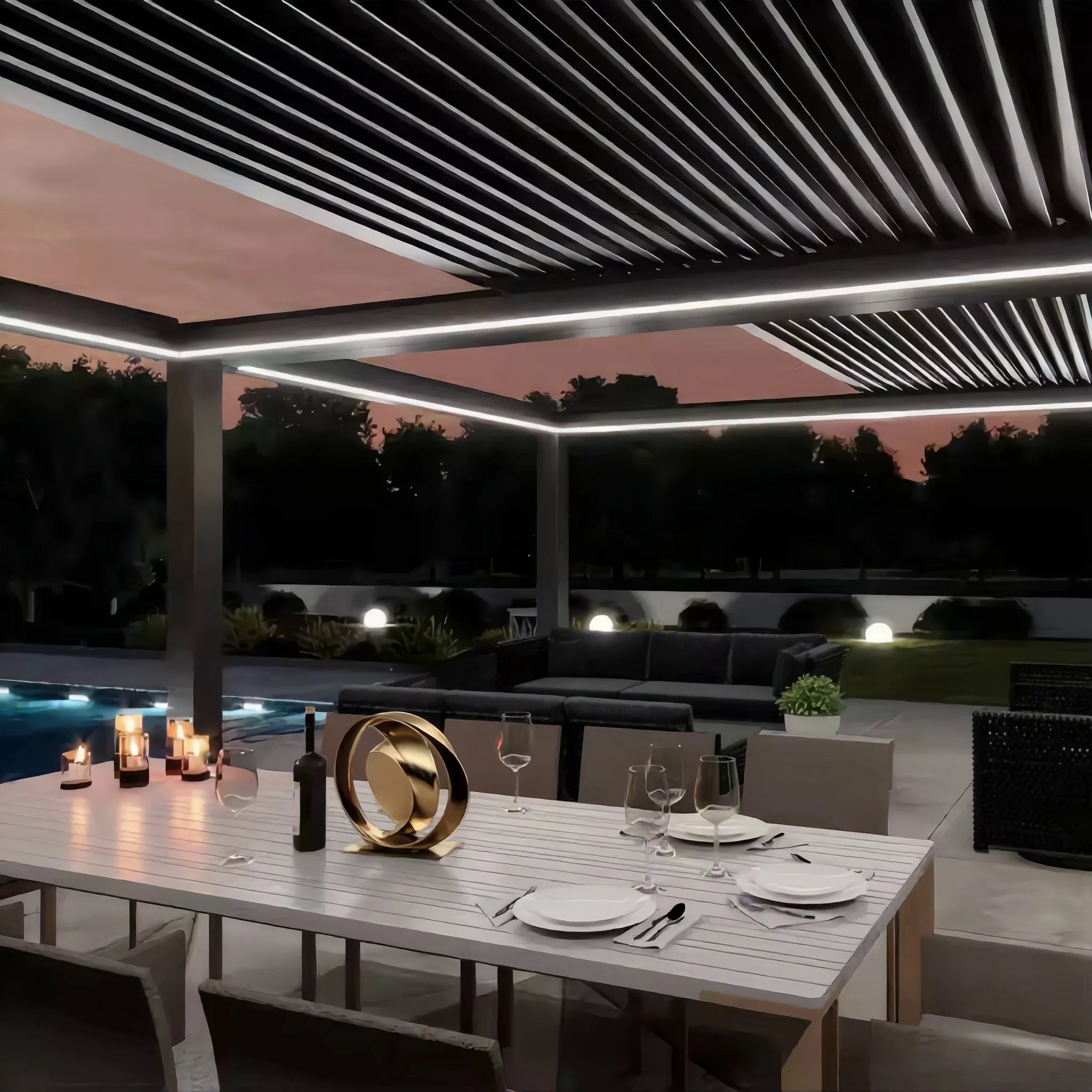 Modern Electric Outdoor PVC Waterproof Retractable Roof Awning Aluminum Powder Coated Frame Balcony Pergola Gazebo Pavilion