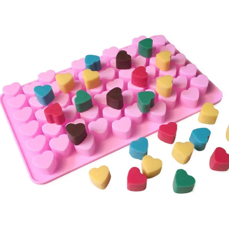 55 Cavity Silicone Heart-shape Non-Stick DIY Cake Mould for Jelly Chocolate & Fondant Mini Gummies