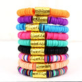 BP1002 Bohemian Gold Hammered Tube Bracelets Elastic Heishi Beaded Vinyl Discs Polymer Clay Disc Beads Fashion Charm Bracelets