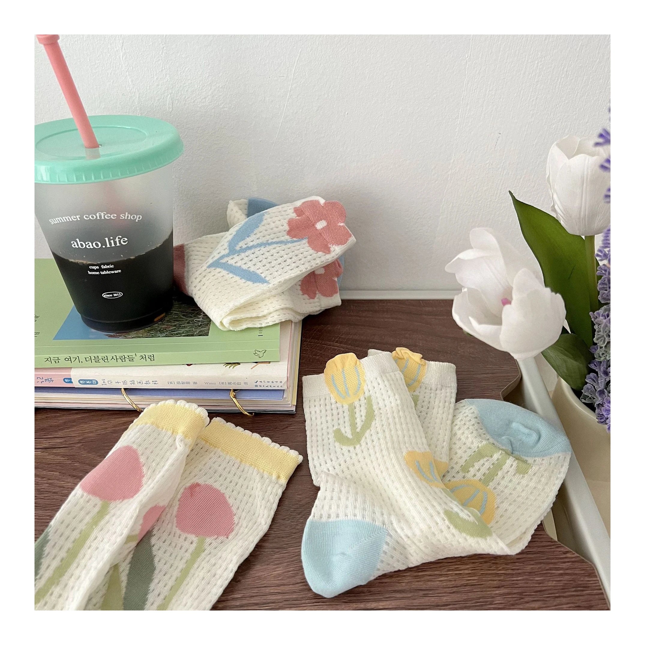 Spring Summer Japanese Cute 3D Flower Thin Breathable Mesh Socks for Women