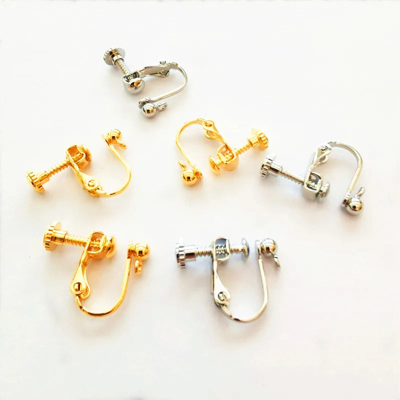 Screw Back Clip-on Stainless Steel Diy Ear High Color Preservation Plated 18K Gold Clip No Piercings Earring Parts with Ball