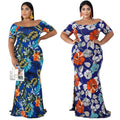 Plus Size Women Clothing 4xl 5xl Floral Layered  Off Shoulder Plus Size Women's Dresses