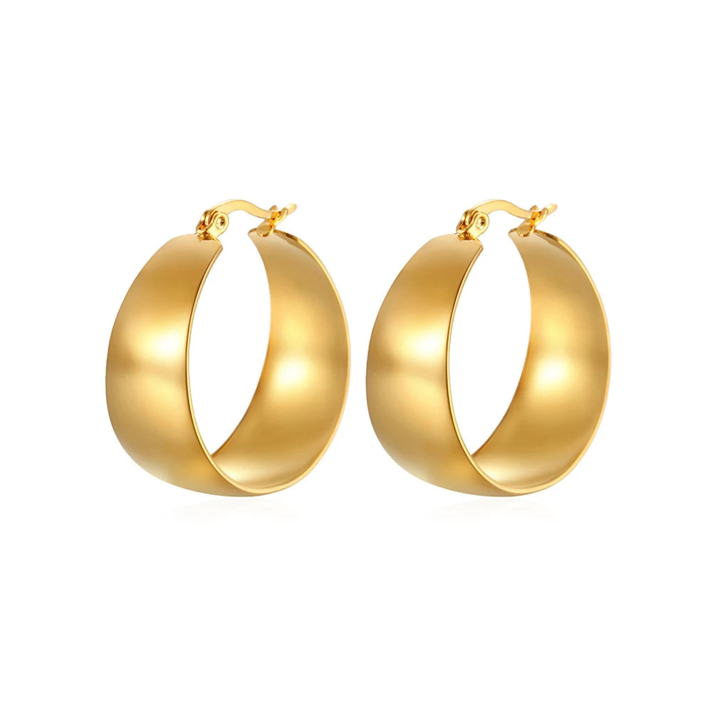 BASQUESUN Stainless Steel Large 18K Gold Plated Hypoallergenic Chunky Open Hoops Fashion Jewelry Hoop Earrings for Women