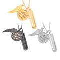 Stainless Steel Cylinder Cremation Urn Necklace with Angel Wing Zircon Remembrance Jewelry & Pendant Memorial Keepsake for Ashes