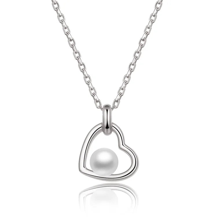 925 Sterling Silver Heart Jewelry Fashion Fresh Water Pearl Necklace Vintage Pearl Necklaces