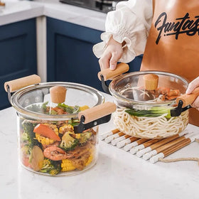 Luxury Heat Resistant clear Borosilicate Glass Cooking Sauce Pans