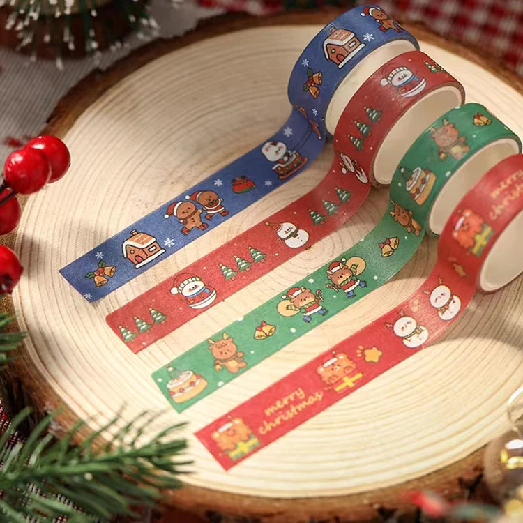 Custom Christmas Kawaii Scrapbook Washi Paper Tape 50m Length Water Activated Die Cut Manufacturer Printing Warning Use