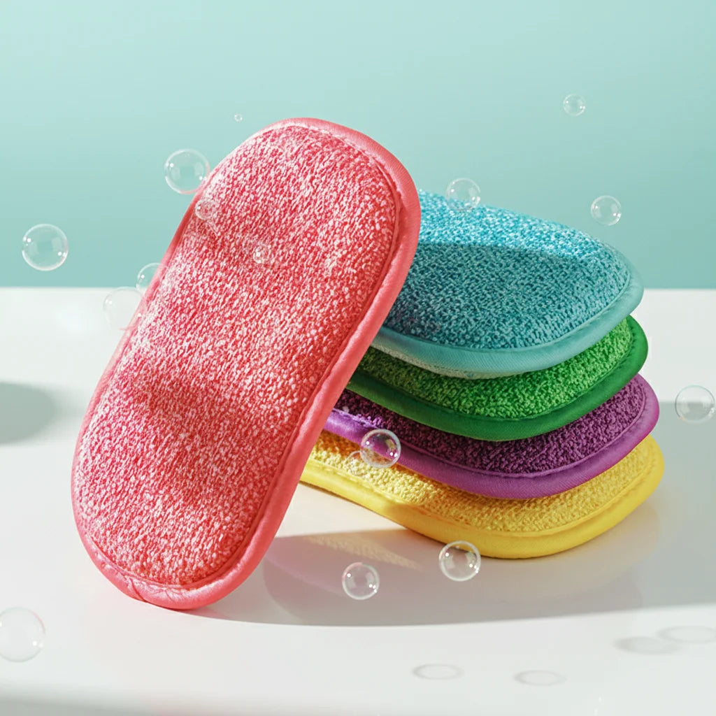 Bearfamily Microfiber Sponge Dishes Cleaning Pad Thickened Washing Sponge Kitchen Cleaning Sponge for Dish Non-stick Cookware