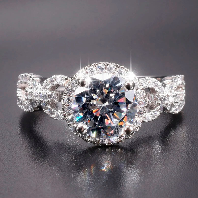 CAOSHI Twist Hollow Rope Sliver Plated Women Jewelry Rings Cubic Zirconia Bride Wedding Four Claw Round Ring