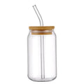 16oz clear Coffee Can Shaped Beer Sublimation Glass Can with Bamboo Lid and Glass Straw