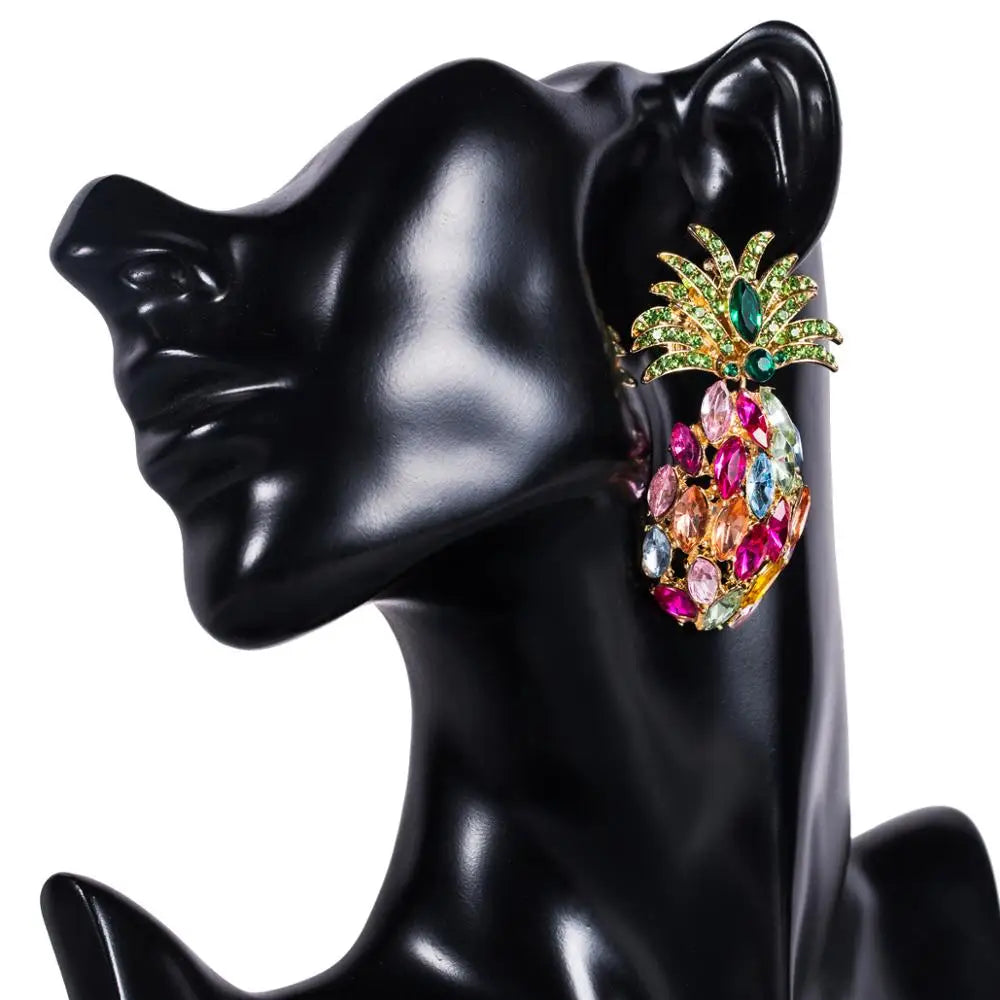 HOVANCI Latest 5 Color Available Rhinestone Pineapple Earrings Delicate Colorful Crystal Rhinestone Fruit Pineapple Stud Earring