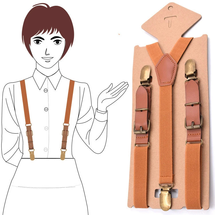 Solid Color Elastic Leather Suspenders Men 3 Clips Vintage Men's Women 45inches Suspender Trousers Wedding Suspension for Skirts