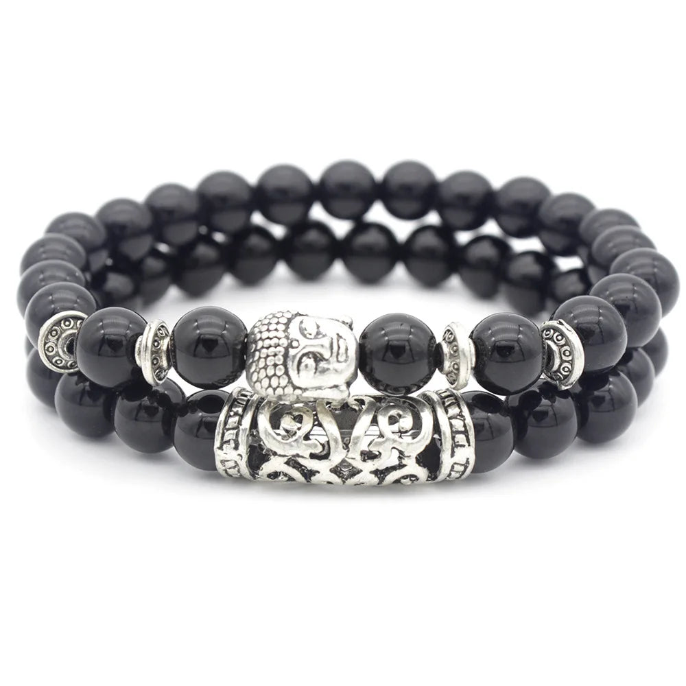 Men's Lava Stone Buddha Beads Bracelet Green Jade Volcanic Rock Turquoise Healing Balancing Yoga Jewelry Diamond Main Stone