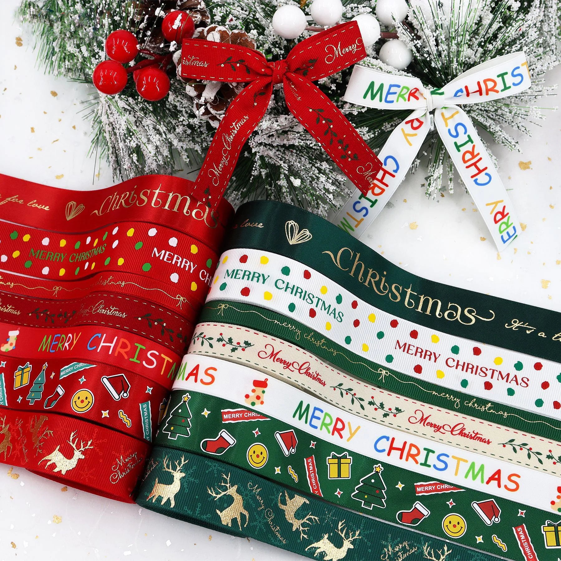 Wholesale High-end 2.5cm Wide Christmas Ribbon  for Christmas Gifts Box Decoration  Packaging Supplies