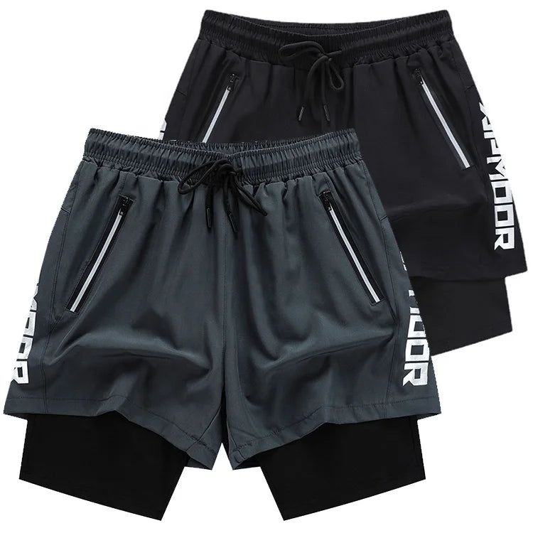 Mens Gym Shorts 7'' Quick Dry Under Armout With Pocket Double Deck Training Running Short Pants Mens Gym Shorts