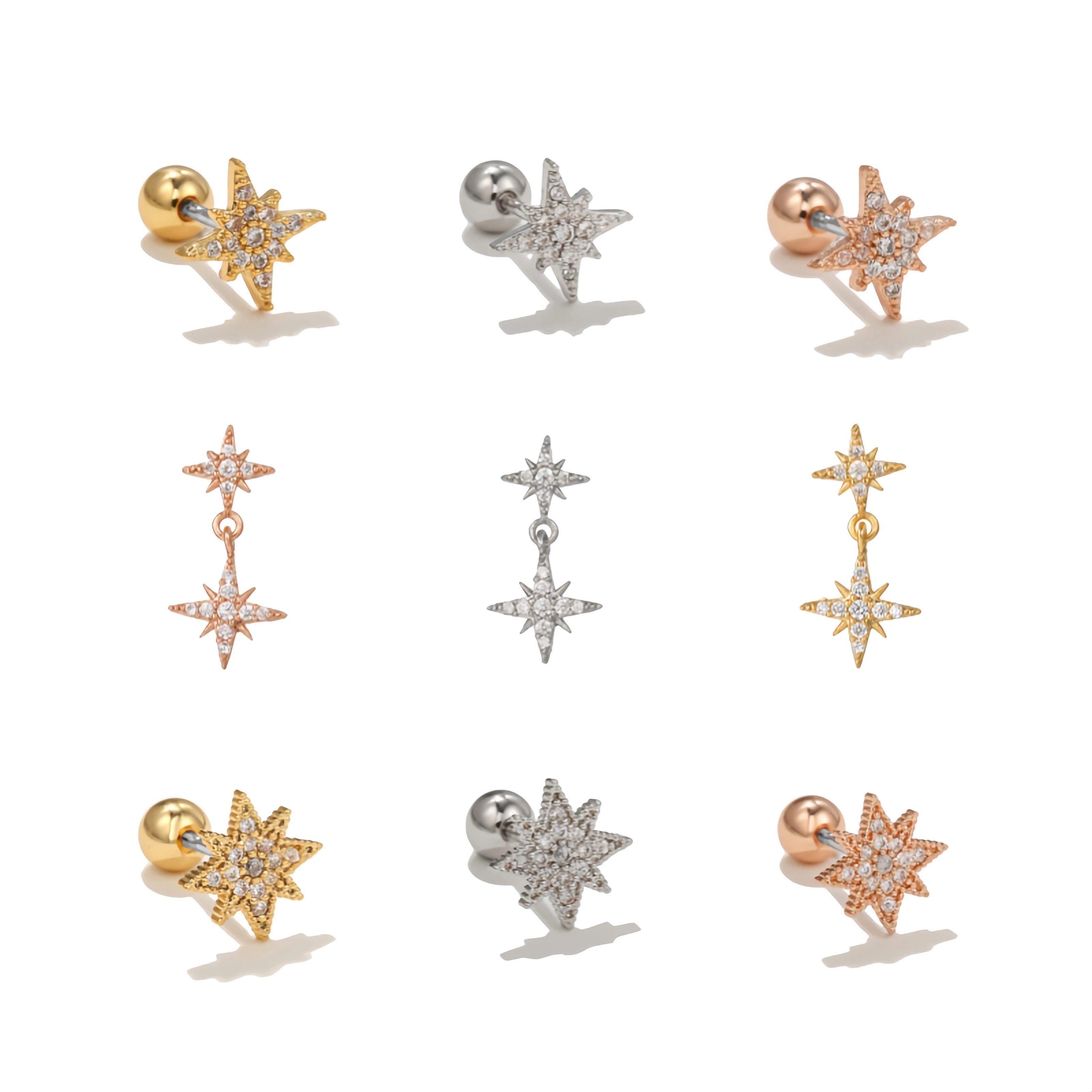 Zuola Luxury Zircon Starburst Eco-friendly Brass Stud Earrings Trendy Titanium Screw Back 18K Gold Plated Geometric Earrings