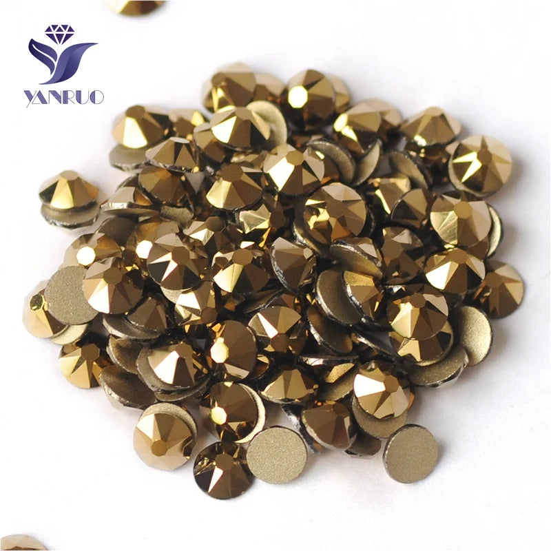 Yanruo Ready to Ship Aurum Gold Color Rhinestone Decorations Rhinestone Bulk Flat Back Non Hot Fix