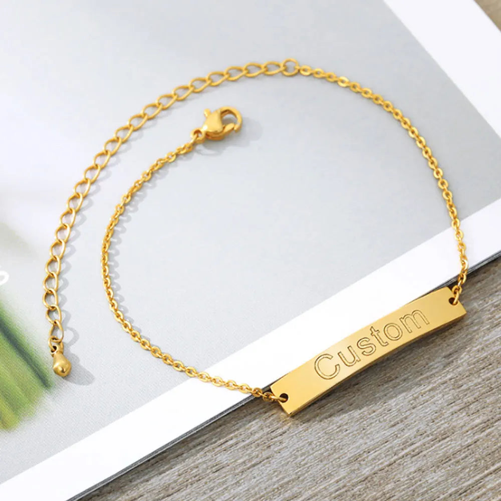 Custom Stainless Steel Engraving Name bar Bracelet Personalised Jewelry Women