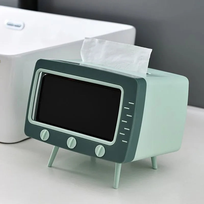 Creative TV Shape Tissue Box with Phone Stand Holder for Office Home Desktop Tissue Holder Stand
