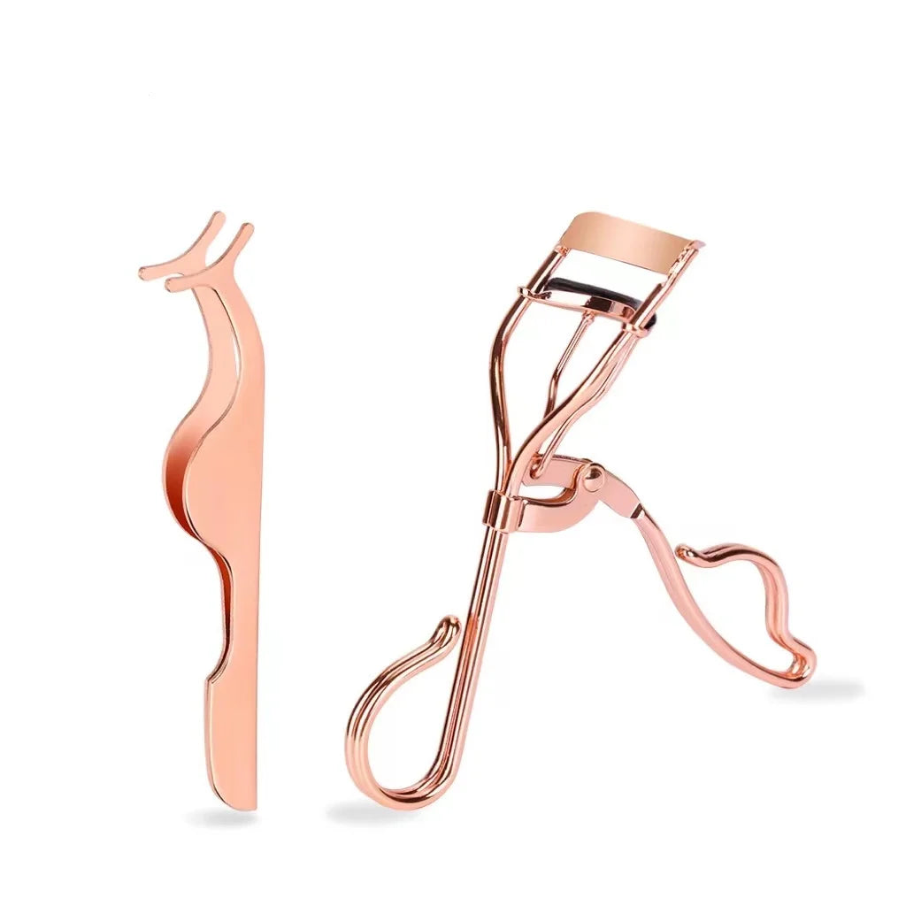 Stainless Steel Eyelash Curler Rose Gold Eyelash Curler Beauty Tool False Eyelash Aid Tweezers Two Piece Set