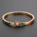 18K Gold Crystal Cz Cubic Zirconia Rainbow Colorful Diamond Chain Women Tennis Bracelets